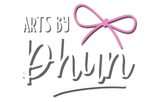Logo with 'Arts by Phun' text and a pink bow on a white background